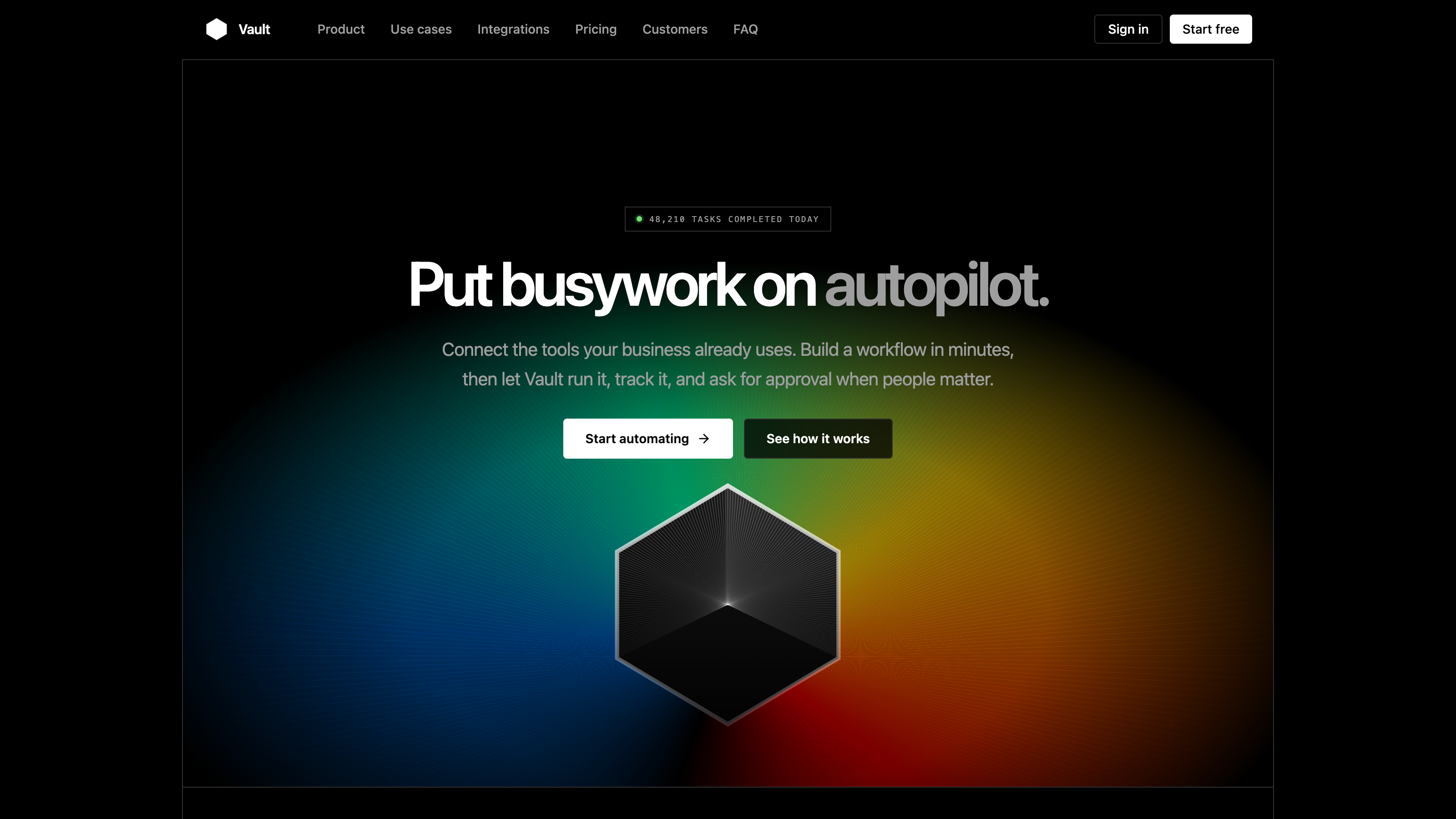 Vault's marketing landing page hero