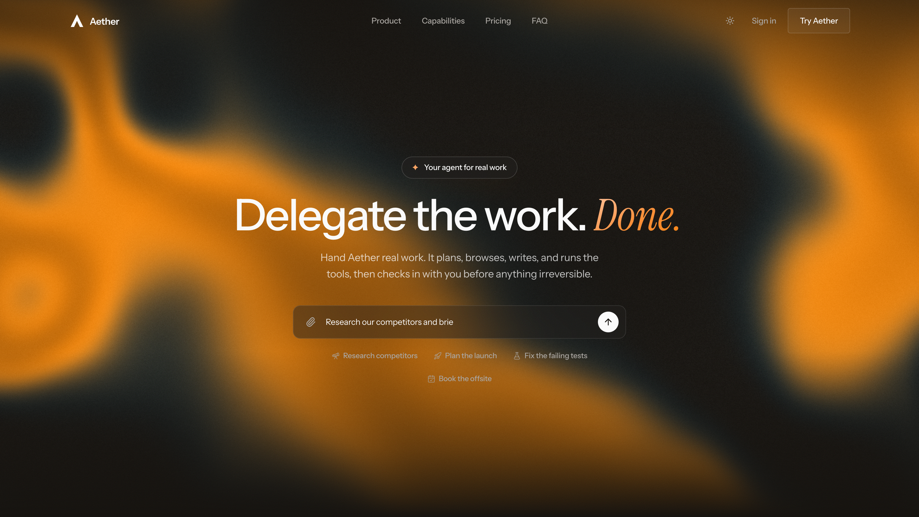 Aether's WebGL landing page hero