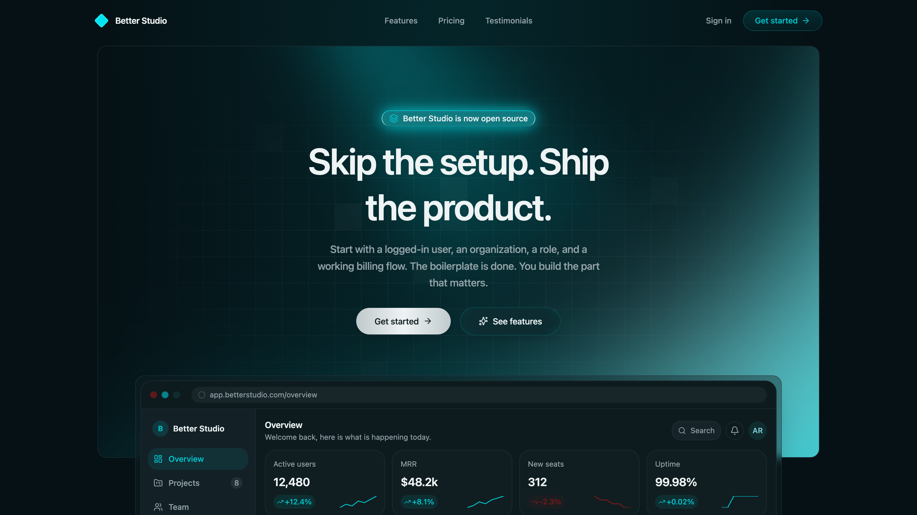 Better Studio's marketing landing page hero