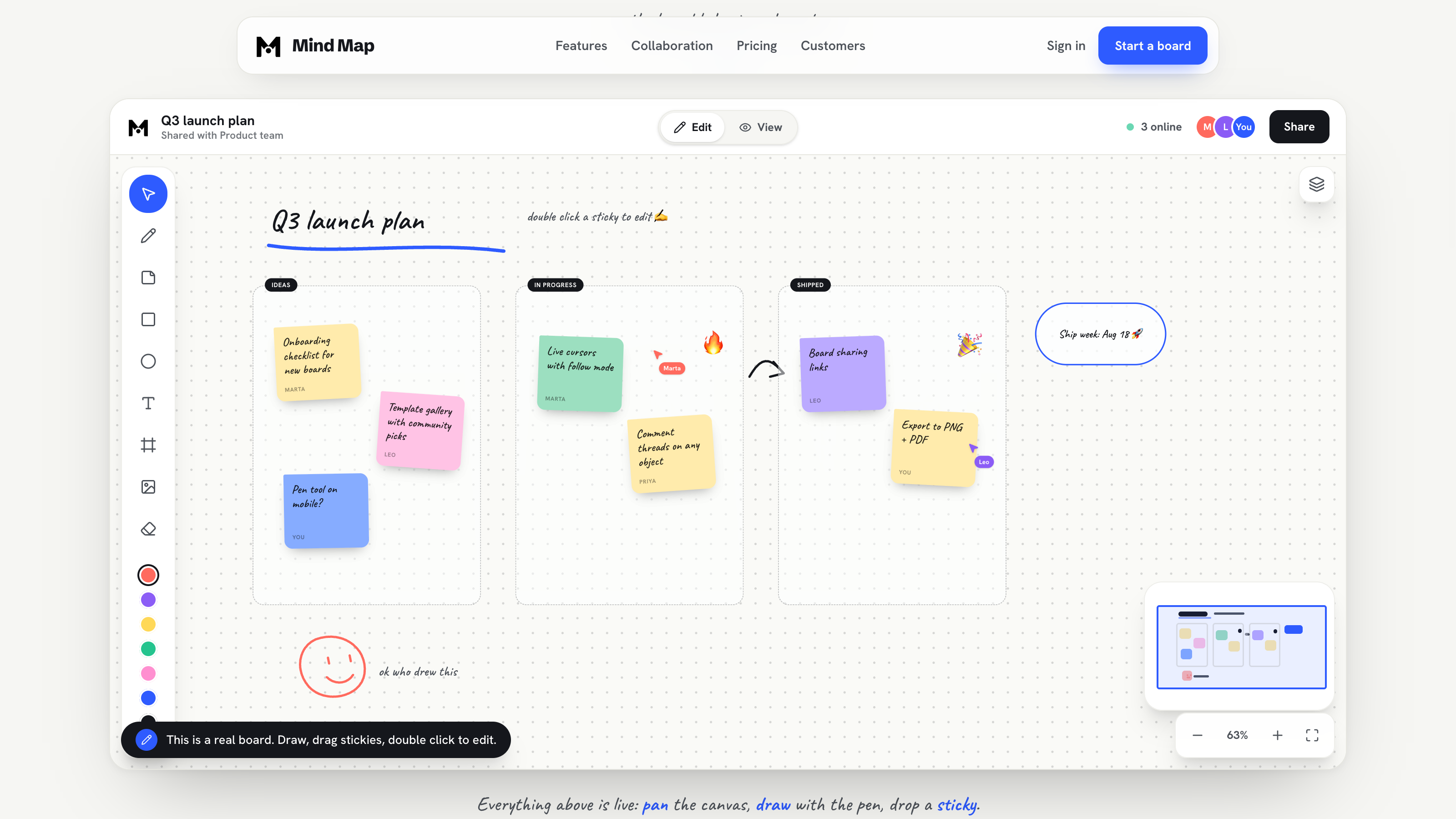 Mind Map's landing page showing the board