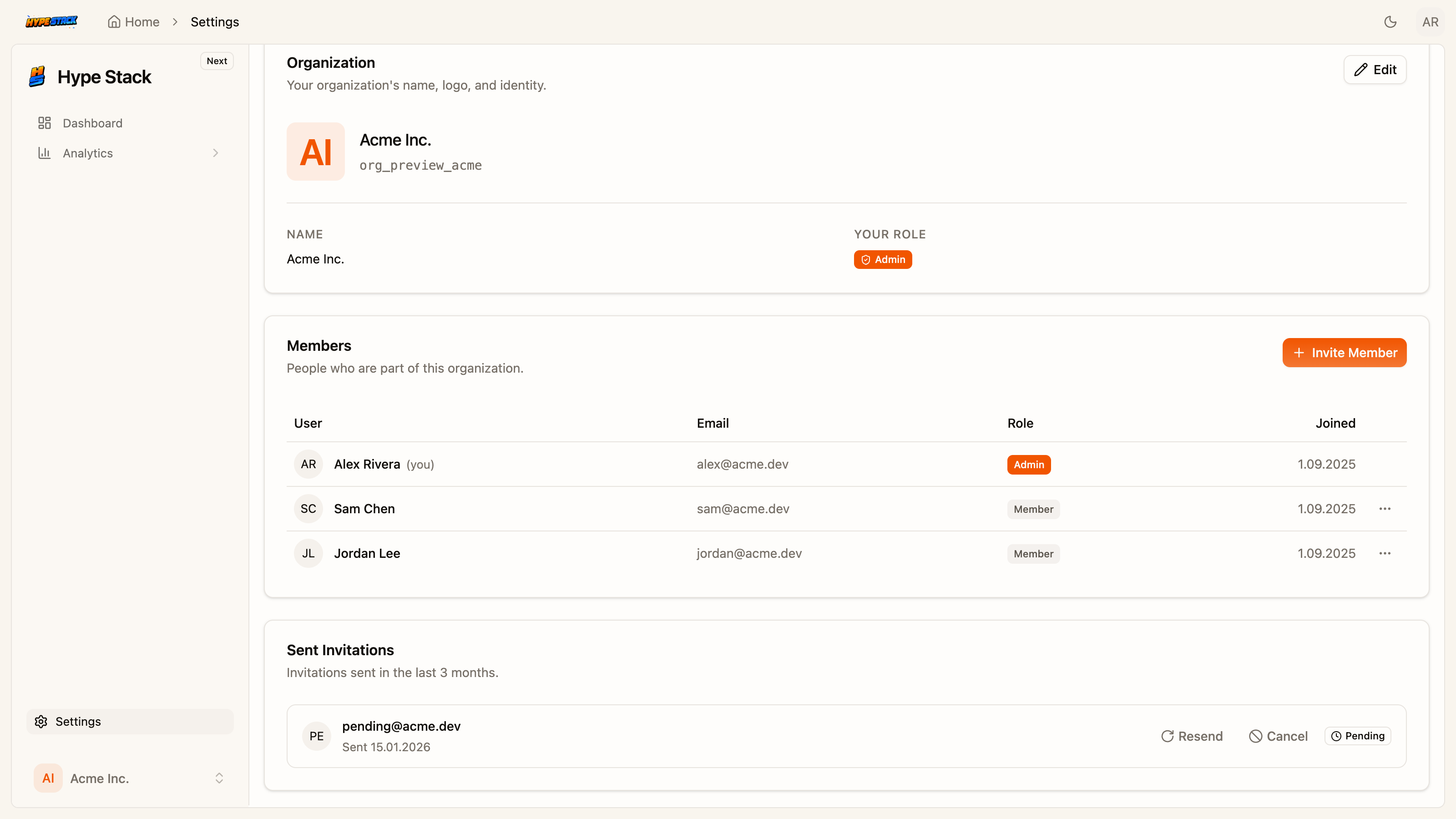The starter's members table, the customer-facing app