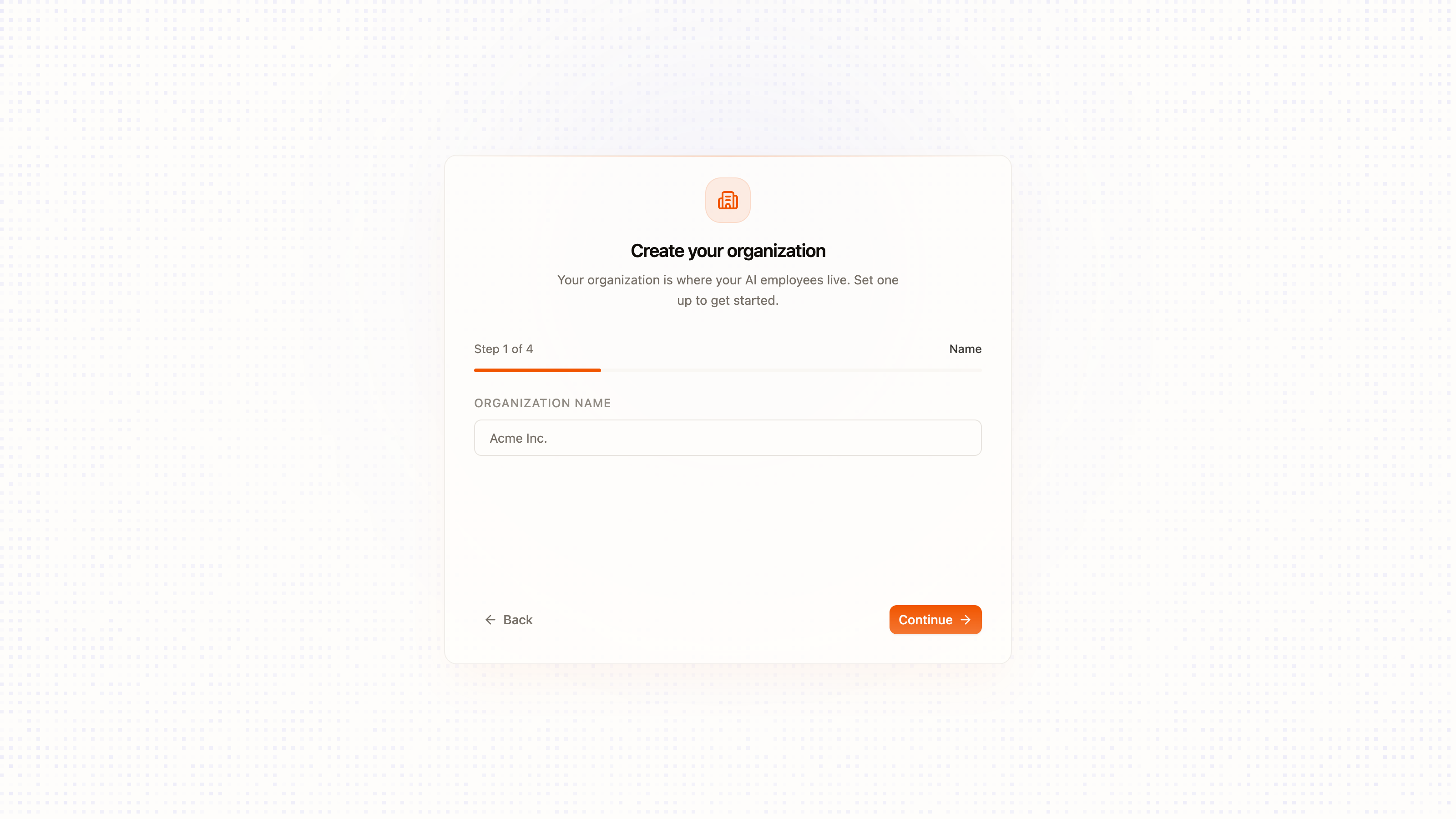 Creating a new organization during onboarding