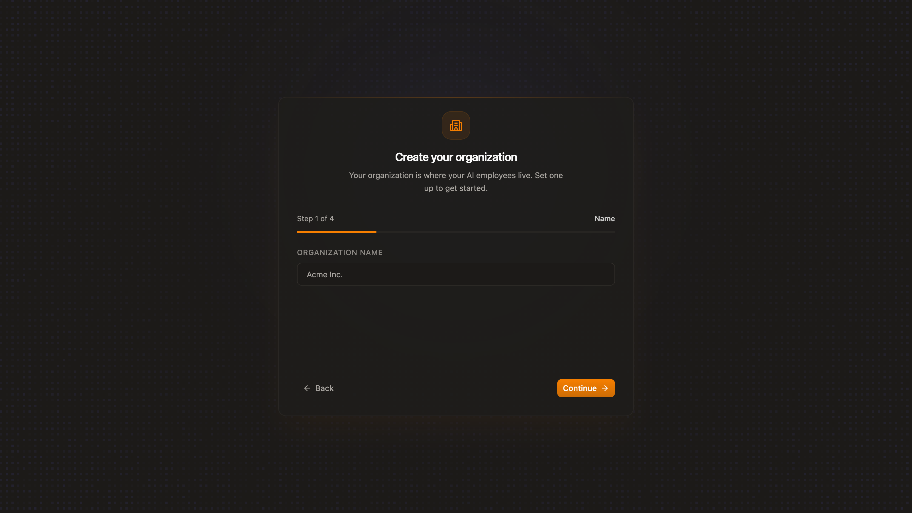 Creating a new organization during onboarding